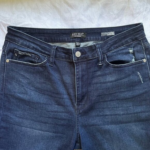Judy Blue Navy Dark Wash High-Rise Boyfriend Jeans Size 13/31 Distressed Details - Picture 5 of 12